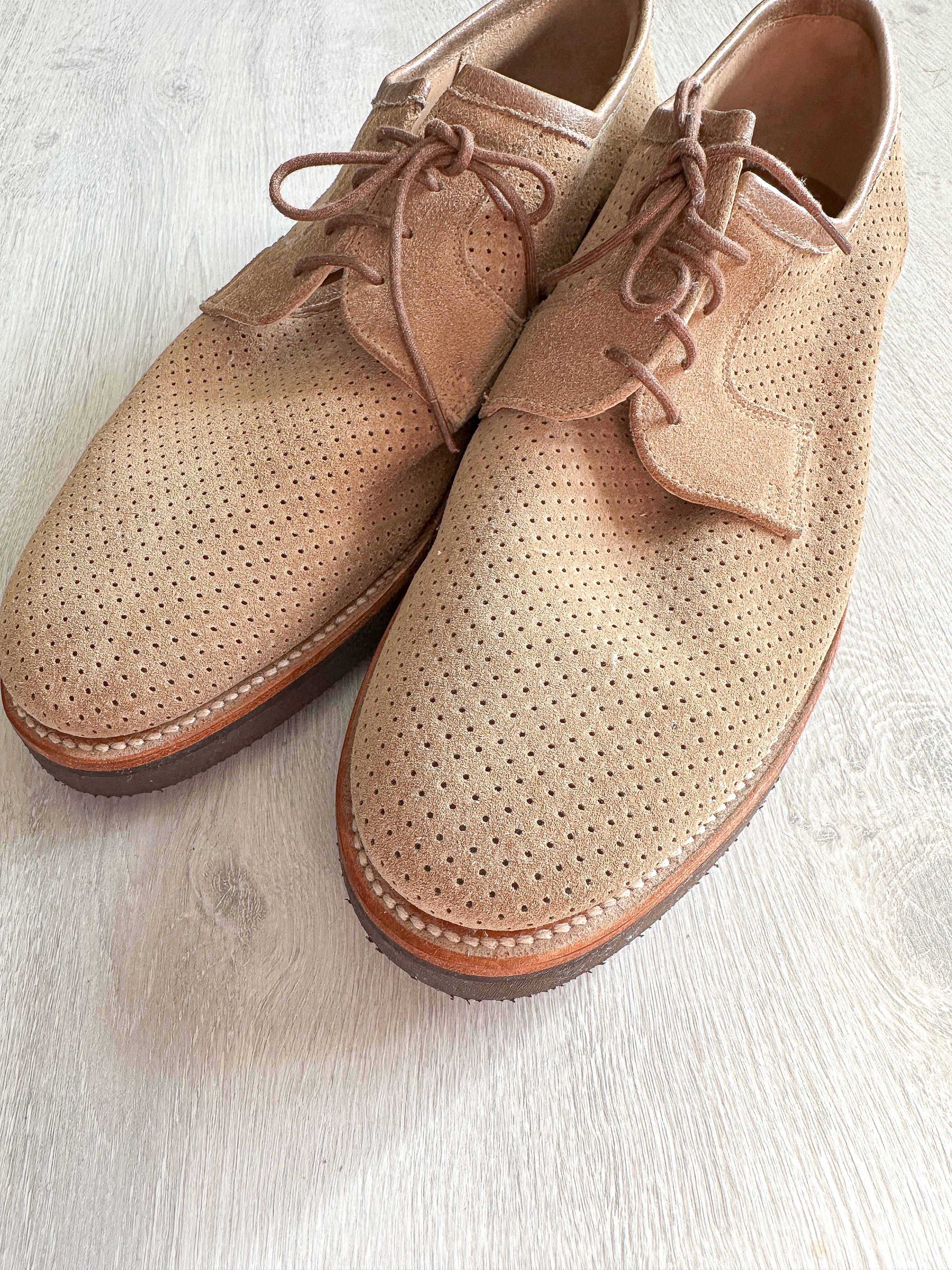 Private White V.C X Grenson Williams Perforated Suede Derby Shoe In Mushroom Brown - House Of Huntington
