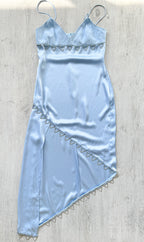 DAVID KOMA Blue Satin Triangle Detail Asymmetric High Leg Midi Dress - House Of Huntington