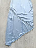 DAVID KOMA Blue Satin Triangle Detail Asymmetric High Leg Midi Dress - House Of Huntington