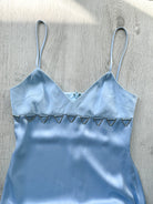 DAVID KOMA Blue Satin Triangle Detail Asymmetric High Leg Midi Dress - House Of Huntington