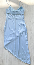 DAVID KOMA Blue Satin Triangle Detail Asymmetric High Leg Midi Dress - House Of Huntington