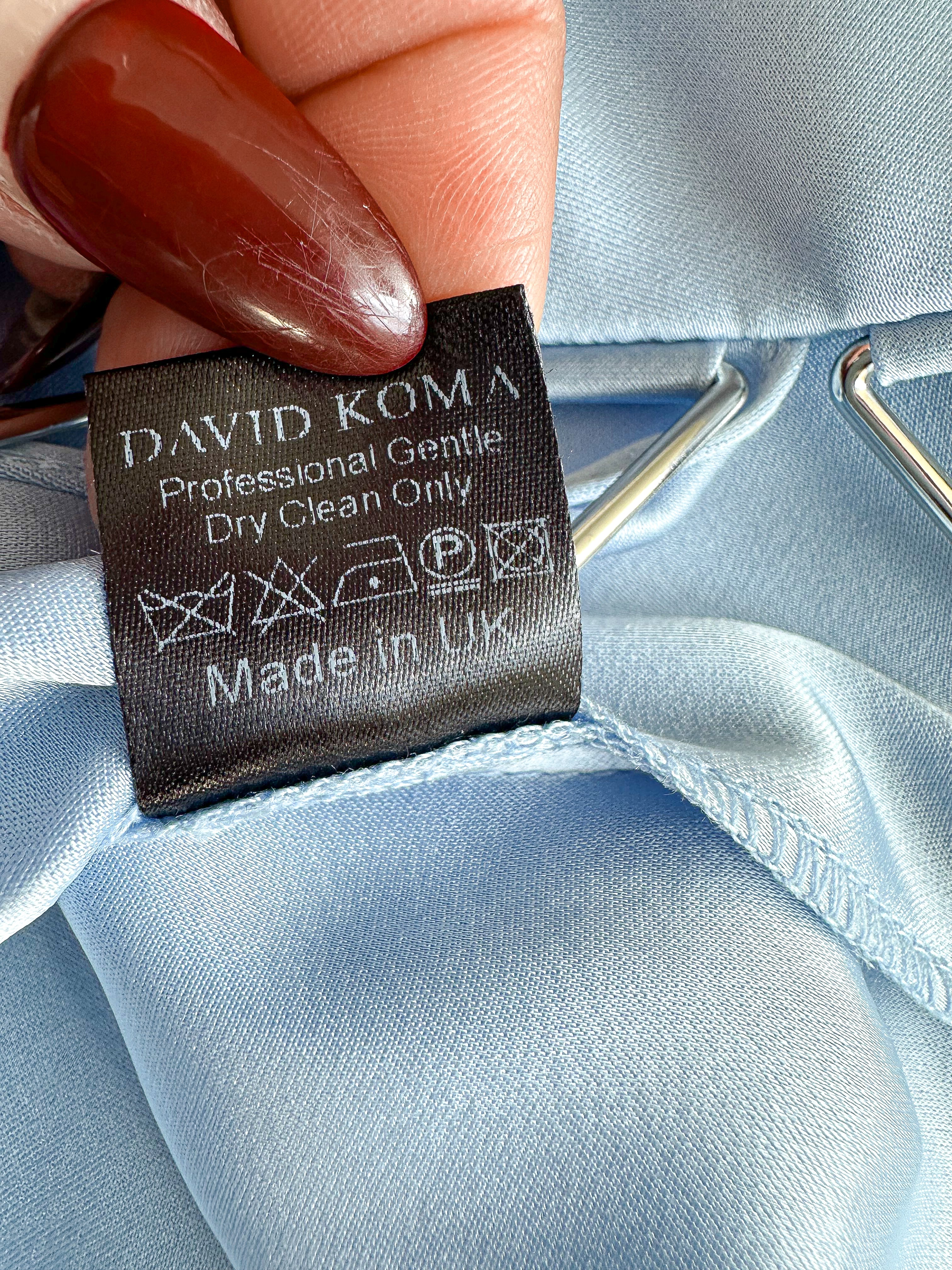 DAVID KOMA Blue Satin Triangle Detail Asymmetric High Leg Midi Dress - House Of Huntington