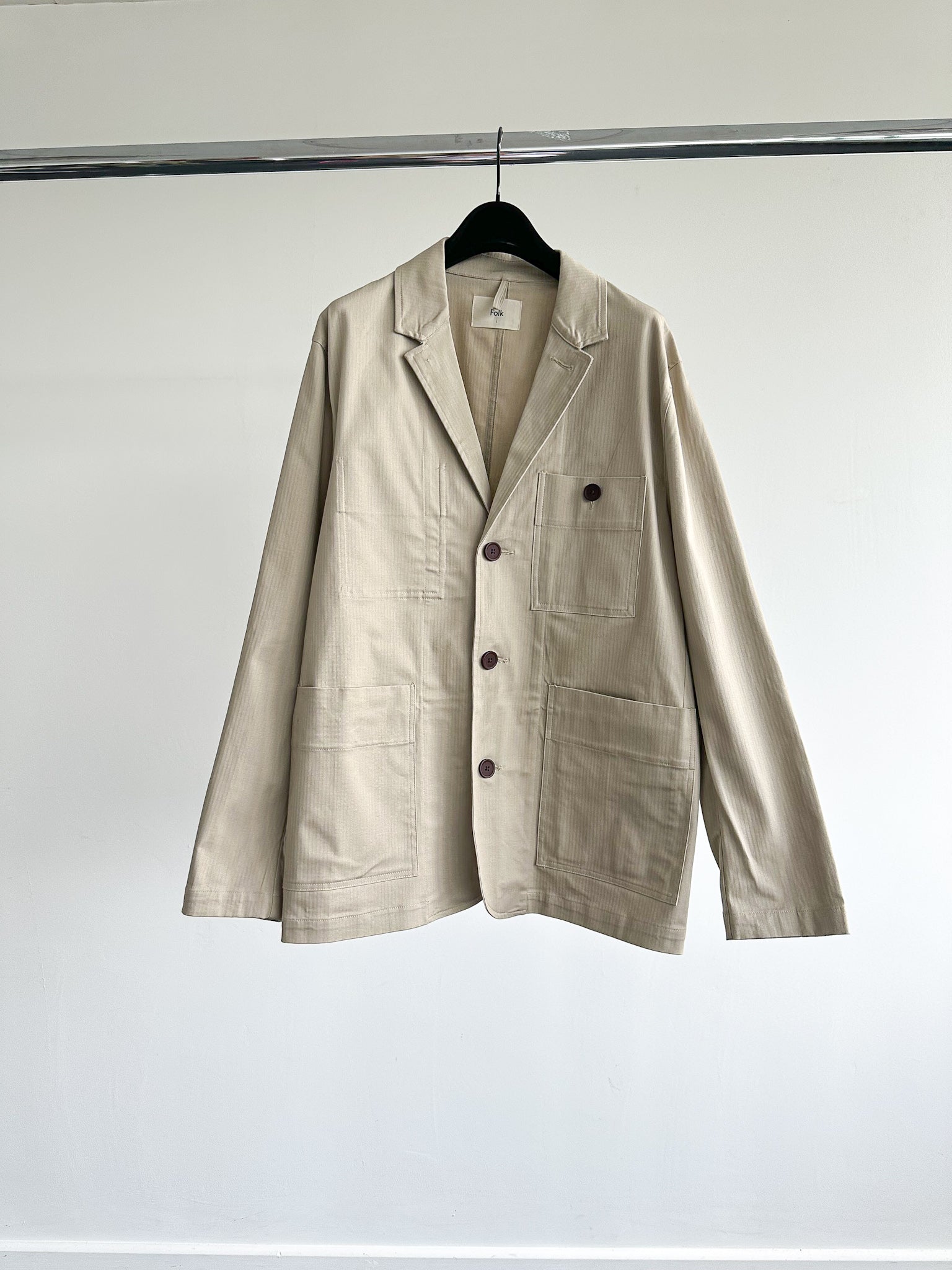 Folk Mens Beige Herringbone Workwear Blazer Jacket - House Of Huntington