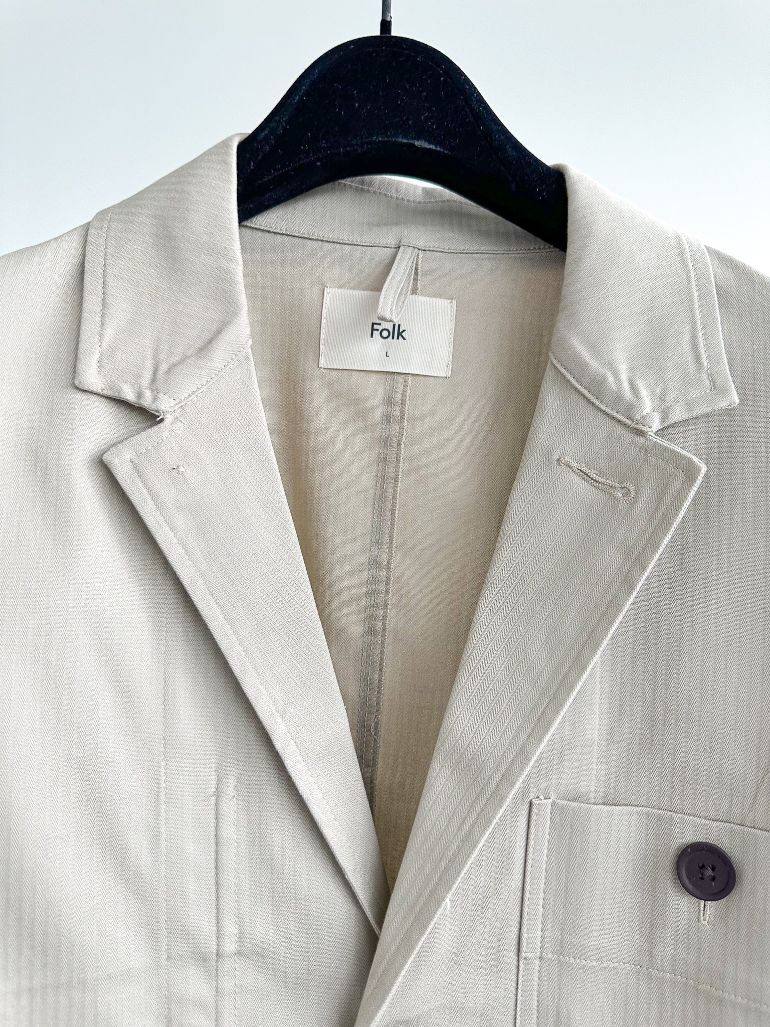 Folk Mens Beige Herringbone Workwear Blazer Jacket - House Of Huntington