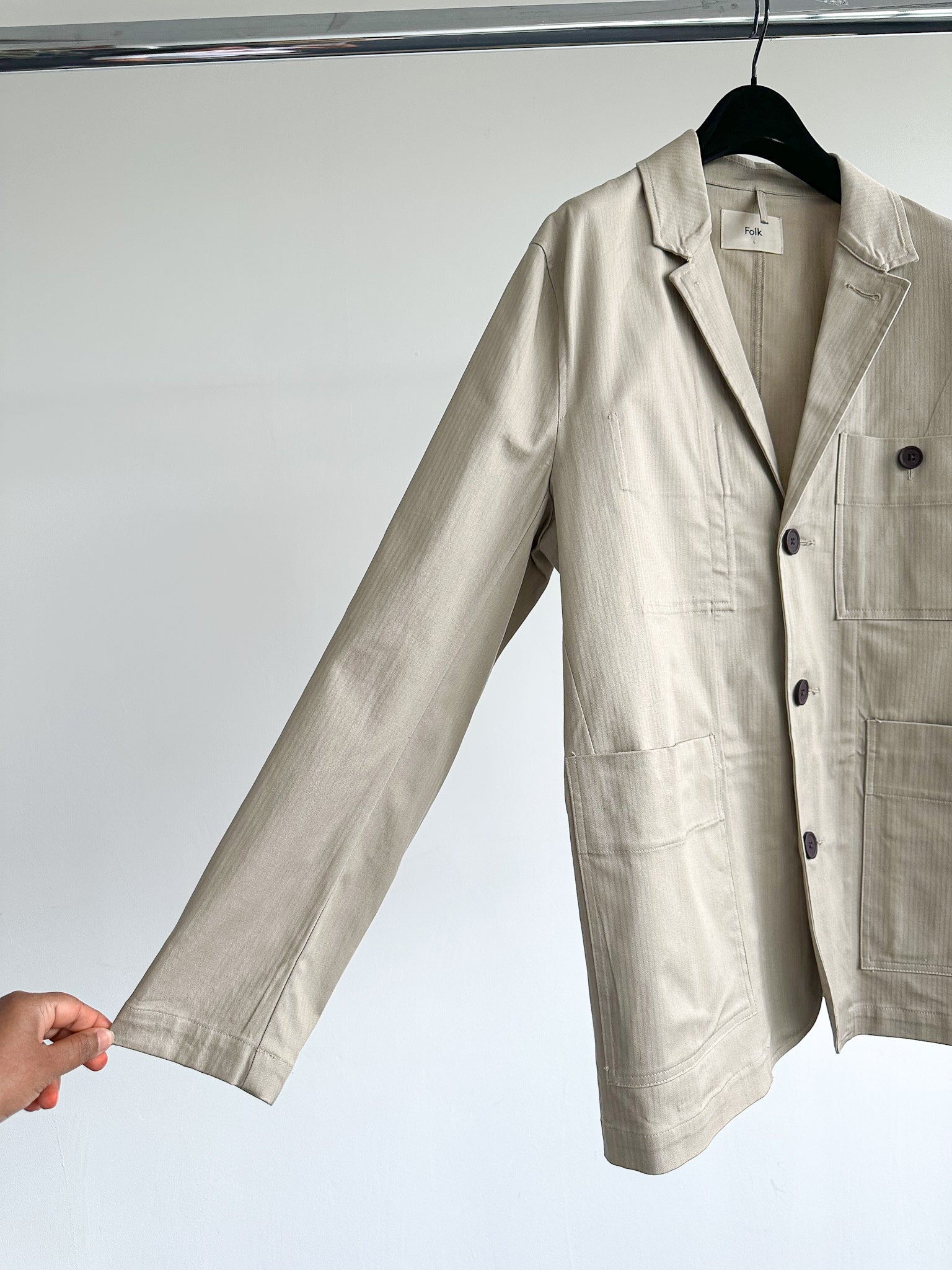 Folk Mens Beige Herringbone Workwear Blazer Jacket - House Of Huntington