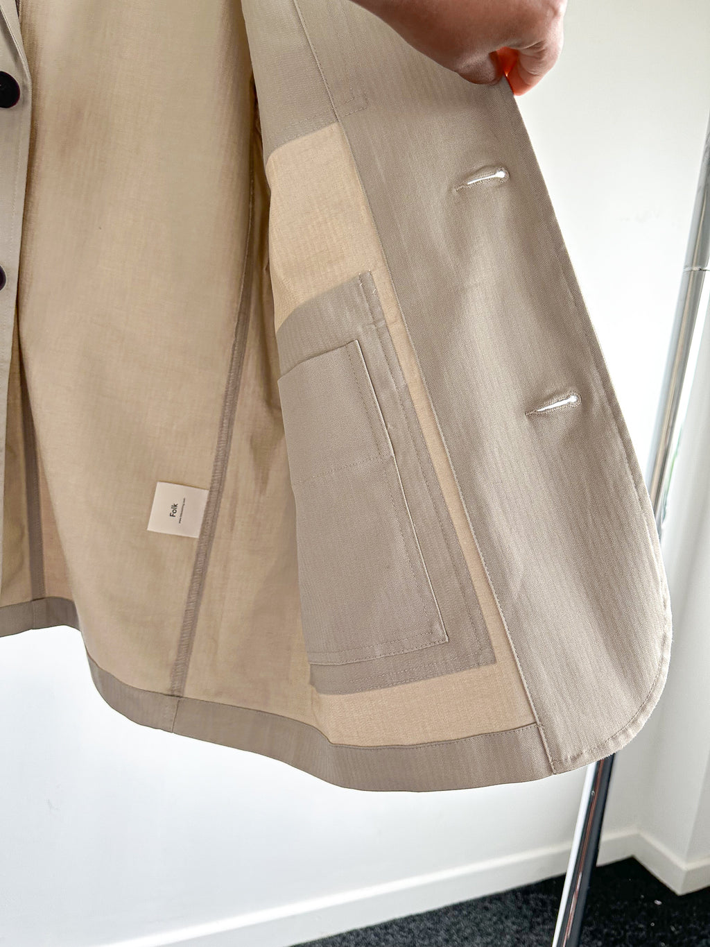 Folk Mens Beige Herringbone Workwear Blazer Jacket - House Of Huntington