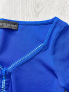 DAVID KOMA Blue Crystal Embellished Zipper Front Long Sleeve Mini Dress - House Of Huntington
