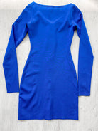 DAVID KOMA Blue Crystal Embellished Zipper Front Long Sleeve Mini Dress - House Of Huntington