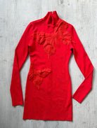 DAVID KOMA Red Butterfly Embroidery Long Sleeve High Neck Mini Dress - House Of Huntington