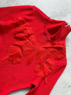 DAVID KOMA Red Butterfly Embroidery Long Sleeve High Neck Mini Dress - House Of Huntington