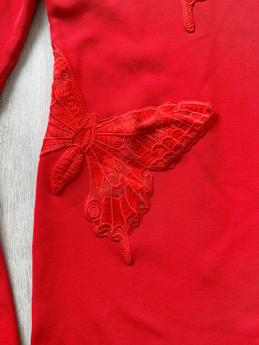 DAVID KOMA Red Butterfly Embroidery Long Sleeve High Neck Mini Dress - House Of Huntington