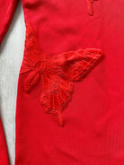 DAVID KOMA Red Butterfly Embroidery Long Sleeve High Neck Mini Dress - House Of Huntington
