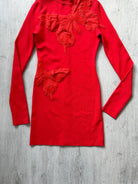 DAVID KOMA Red Butterfly Embroidery Long Sleeve High Neck Mini Dress - House Of Huntington