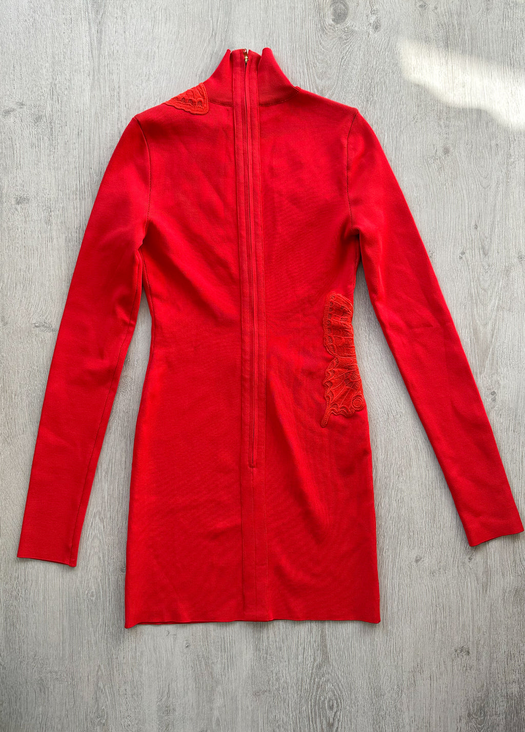 DAVID KOMA Red Butterfly Embroidery Long Sleeve High Neck Mini Dress - House Of Huntington