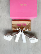 PARIS TEXAS White Tatiana Patent Leather Platform 130mm High Heels - House Of Huntington