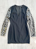 DAVID KOMA Black V-Neck Long Sequinned Sleeved Mini Dress - House Of Huntington
