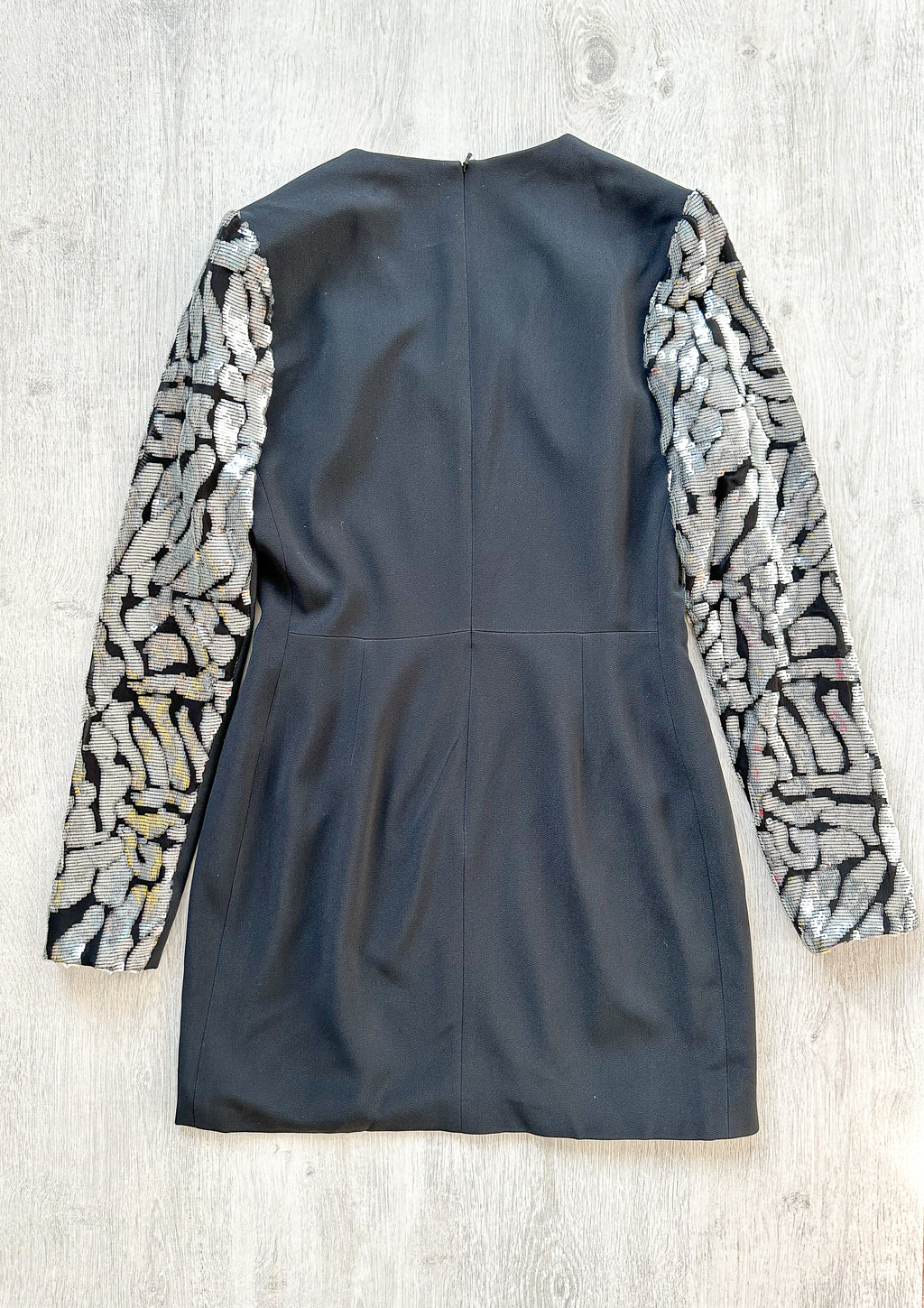 DAVID KOMA Black V-Neck Long Sequinned Sleeved Mini Dress - House Of Huntington