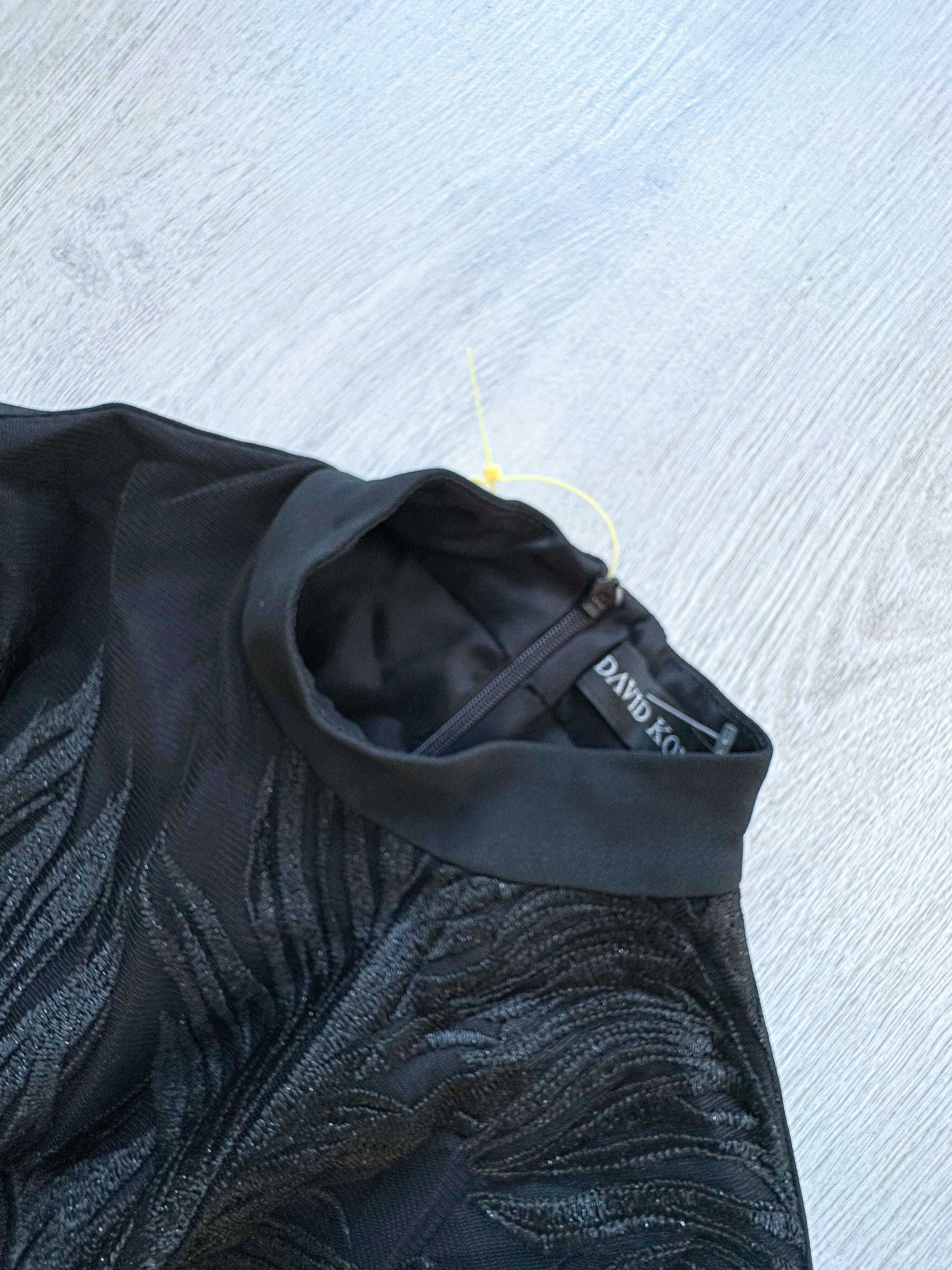 DAVID KOMA Black V-Neck Long Sequinned Sleeved Mini Dress - House Of Huntington