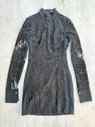 DAVID KOMA Black Animal Print Lace Long Sleeve Mini Black Dress - House Of Huntington