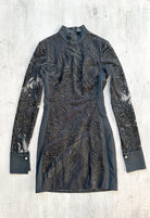 DAVID KOMA Black Animal Print Lace Long Sleeve Mini Black Dress - House Of Huntington