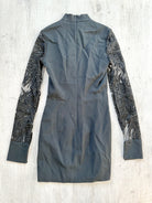 DAVID KOMA Black Animal Print Lace Long Sleeve Mini Black Dress - House Of Huntington