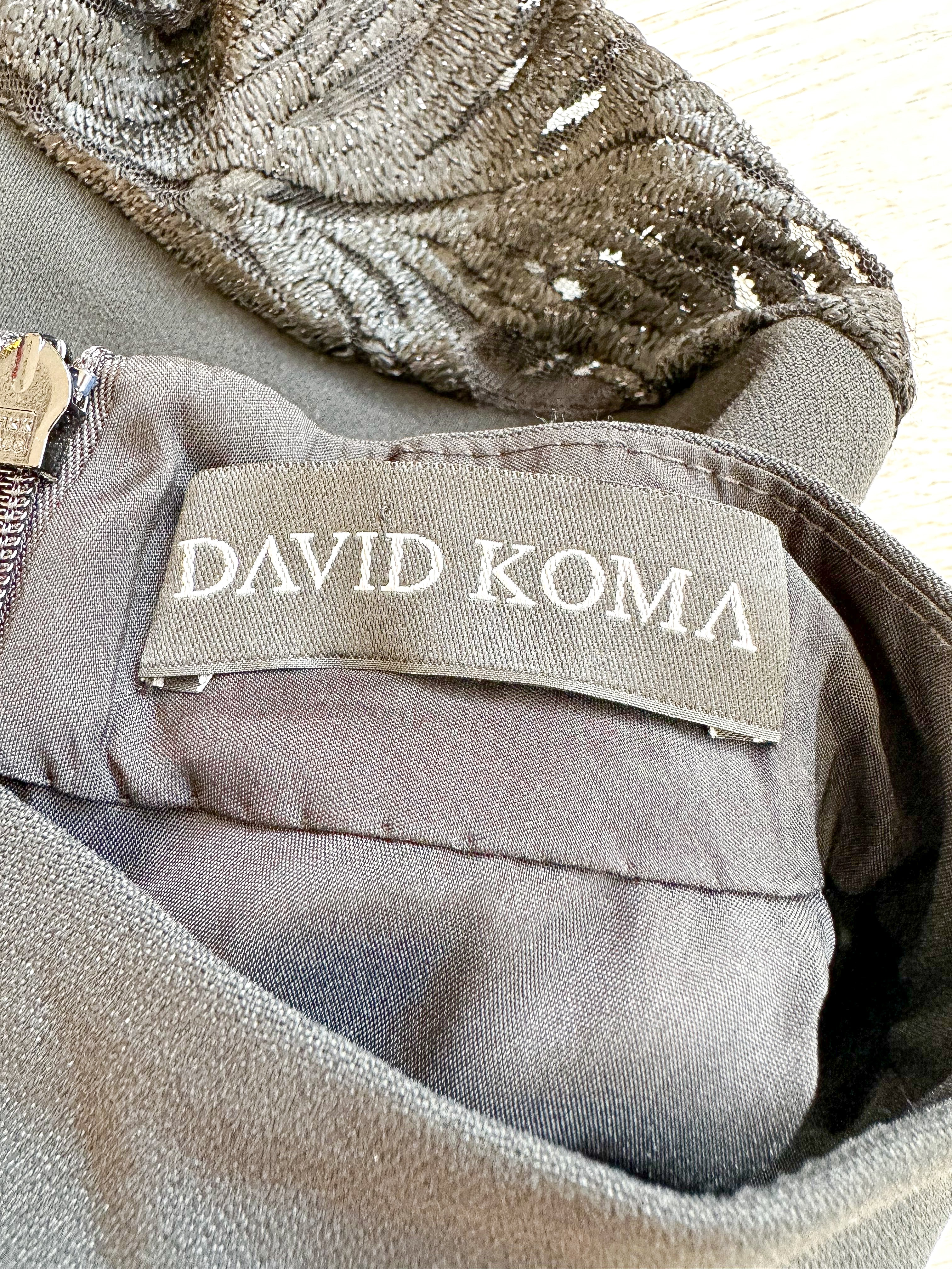 DAVID KOMA Black Animal Print Lace Long Sleeve Mini Black Dress - House Of Huntington