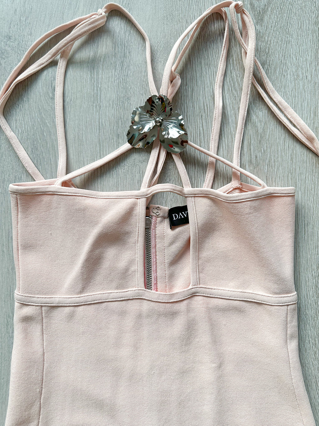 DAVID KOMA Flower Embellished Strappy Pink Mini Dress - House Of Huntington