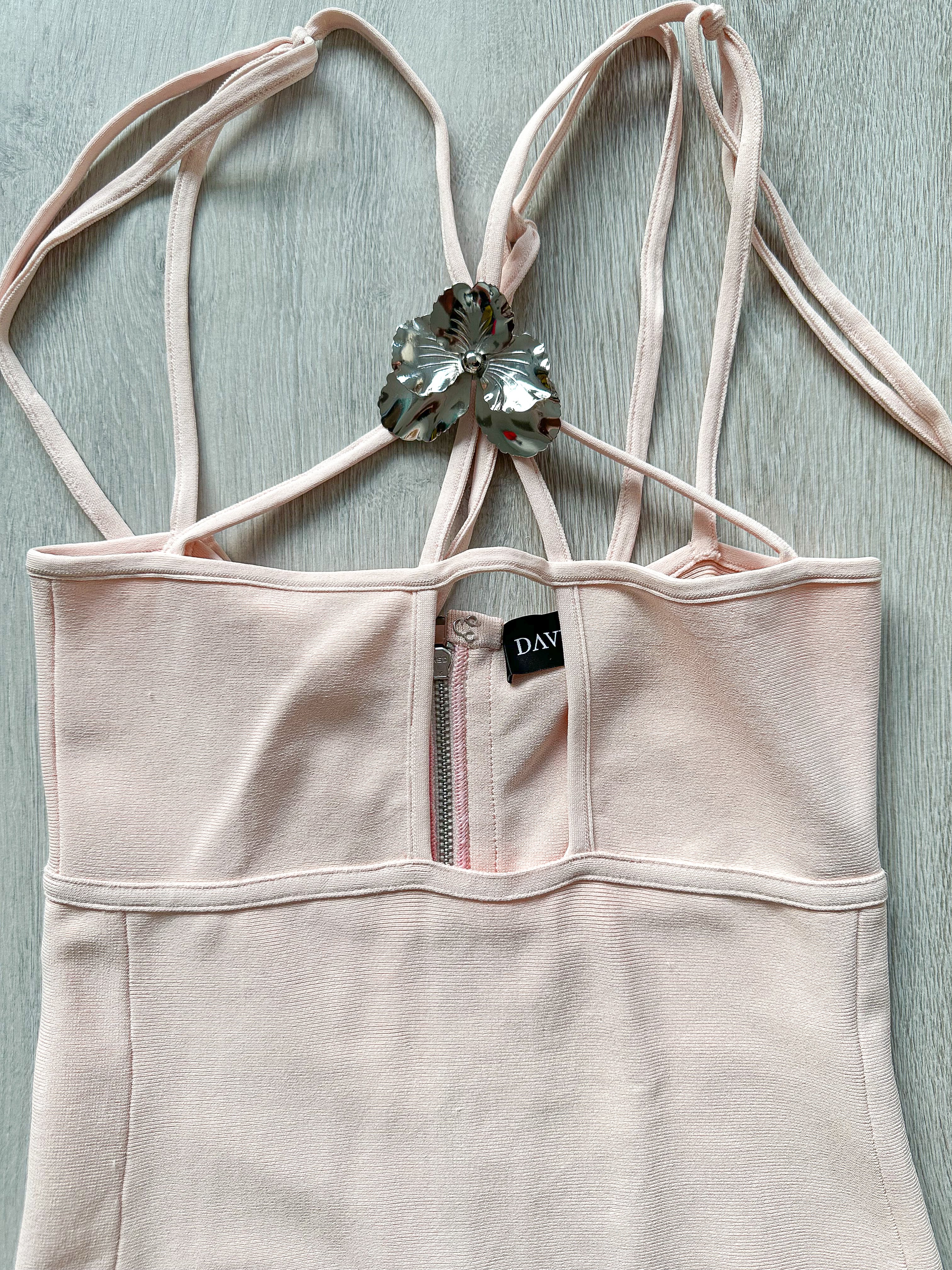 DAVID KOMA Flower Embellished Strappy Pink Mini Dress - House Of Huntington