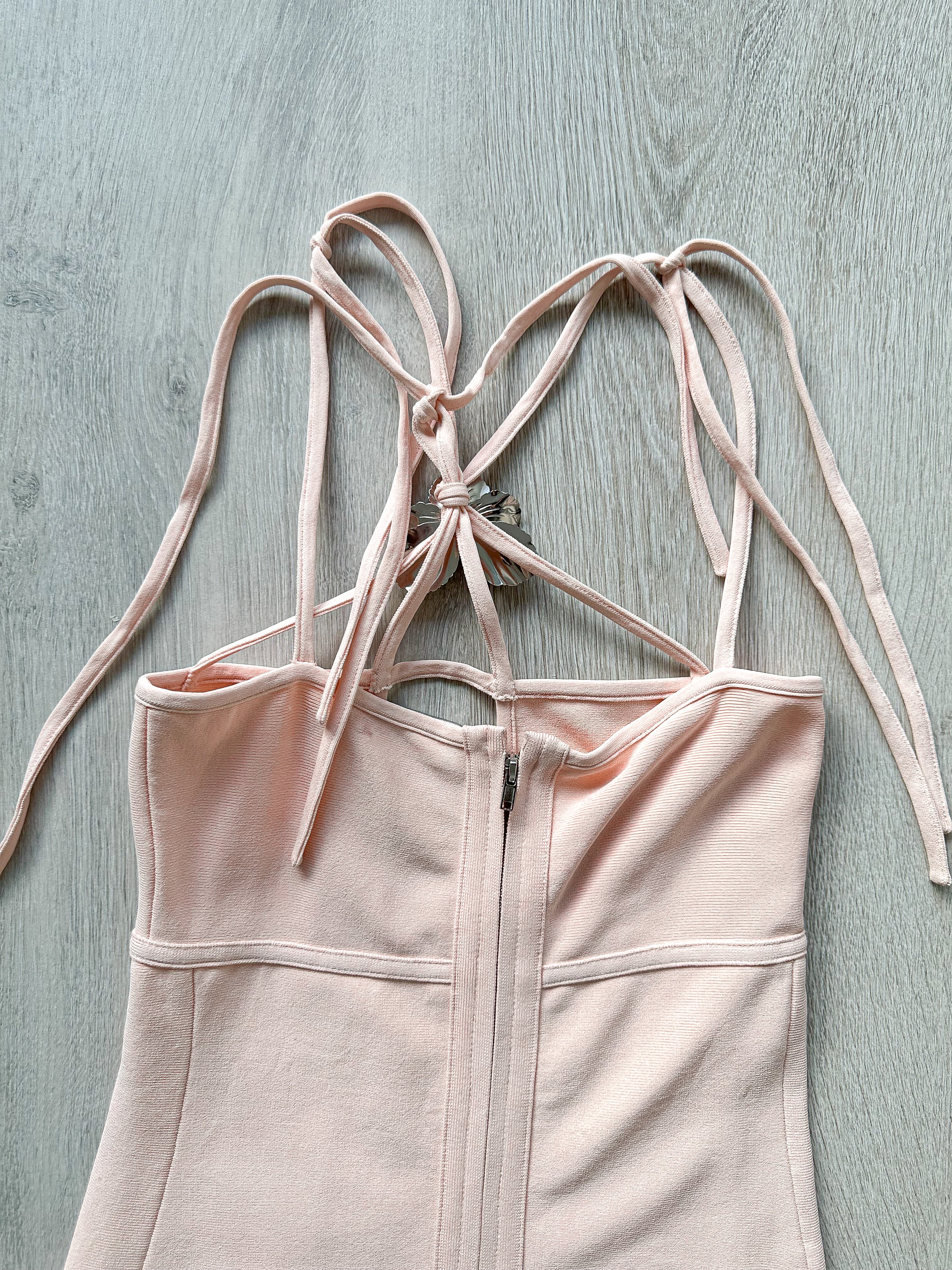 DAVID KOMA Flower Embellished Strappy Pink Mini Dress - House Of Huntington