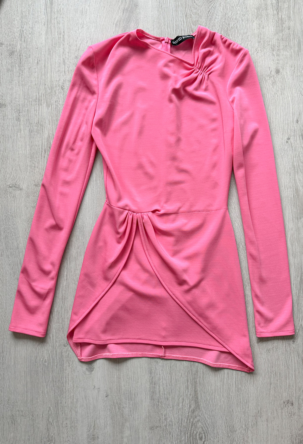 DAVID KOMA Pink Long Sleeve Wrap Detail Ruched Mini Dress - House Of Huntington