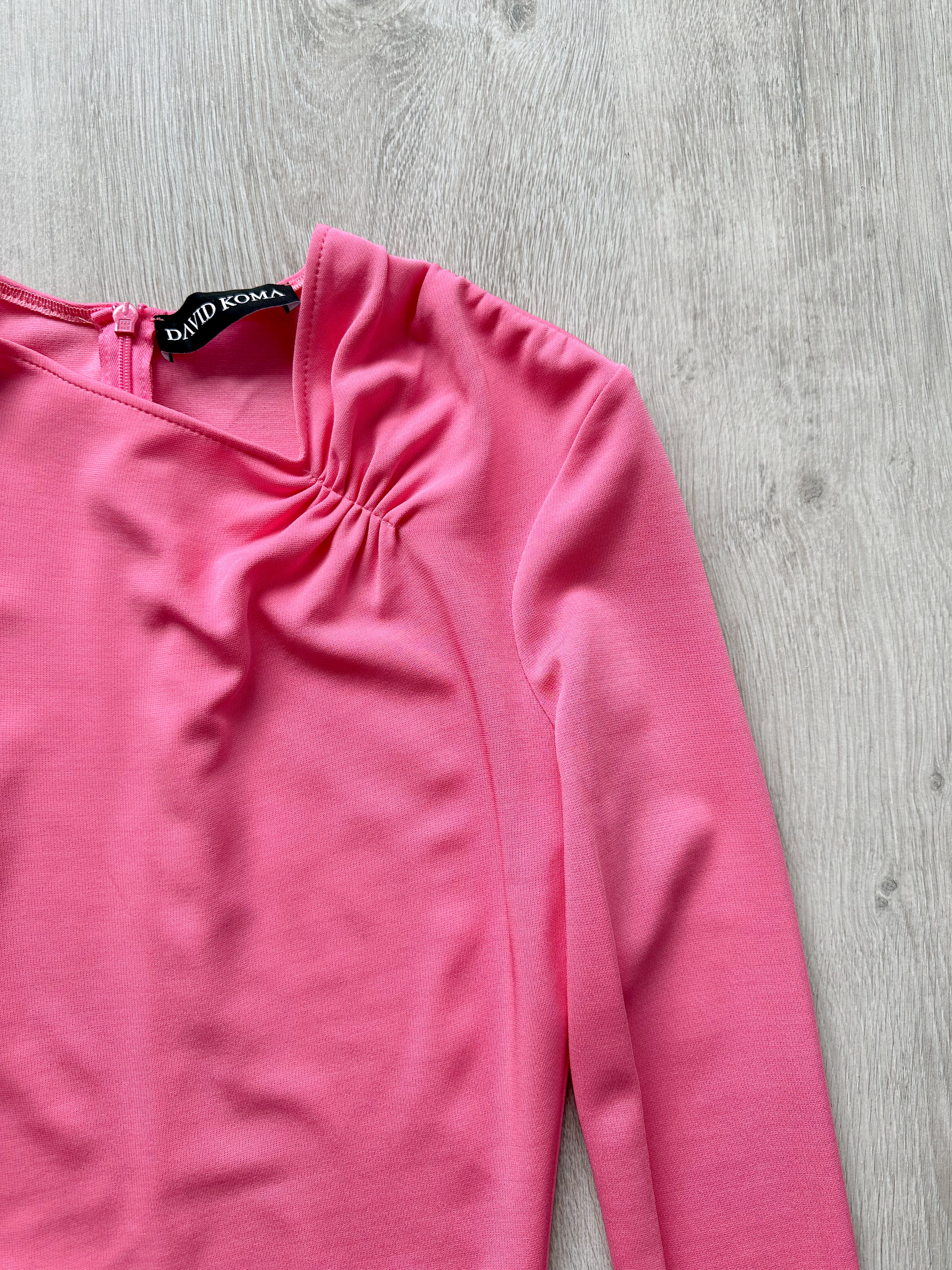 DAVID KOMA Pink Long Sleeve Wrap Detail Ruched Mini Dress - House Of Huntington