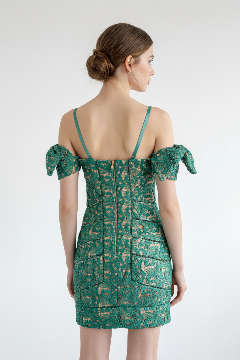 Vestido verde autorretrato mariposa encaje guipur