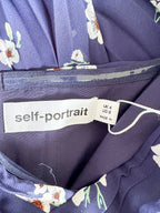 Self-Portrait Pansy Floral Blue Sweetheart Neck Pleated Chiffon Maxi Dress