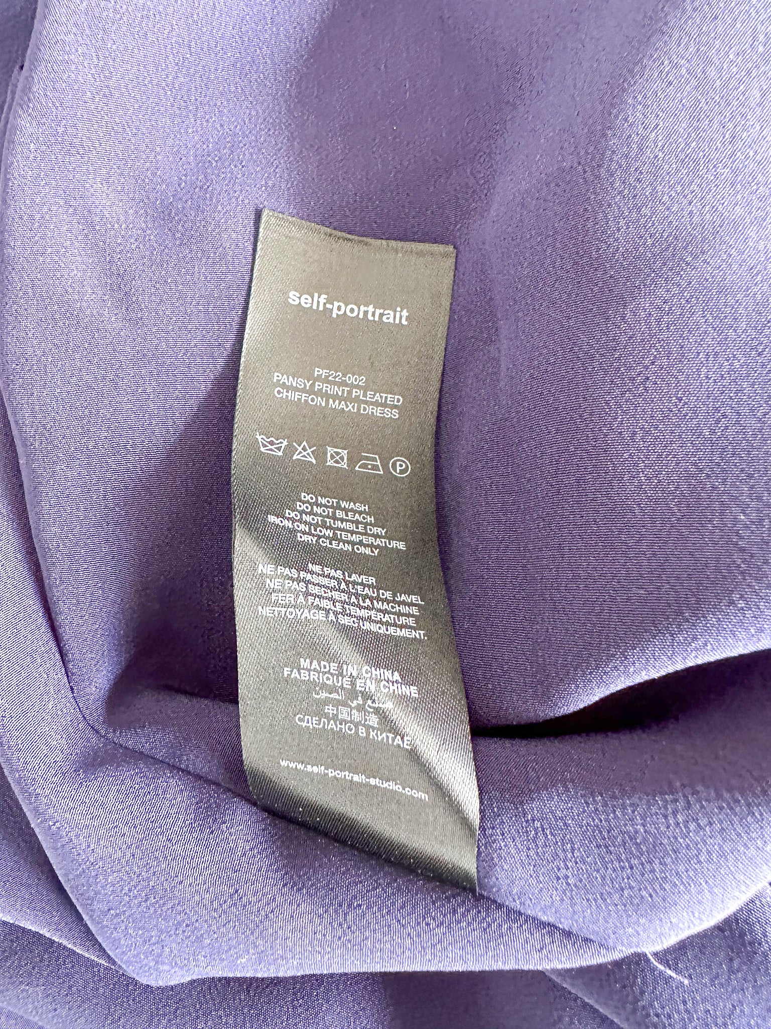 Self-Portrait Pansy Floral Blue Sweetheart Neck Pleated Chiffon Maxi Dress