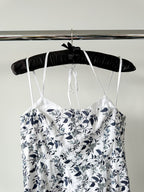 Erdem ผ้าลินินลายดอกไม้ปักสีฟ้าสีขาว strappy OTTO MIDI DRESS