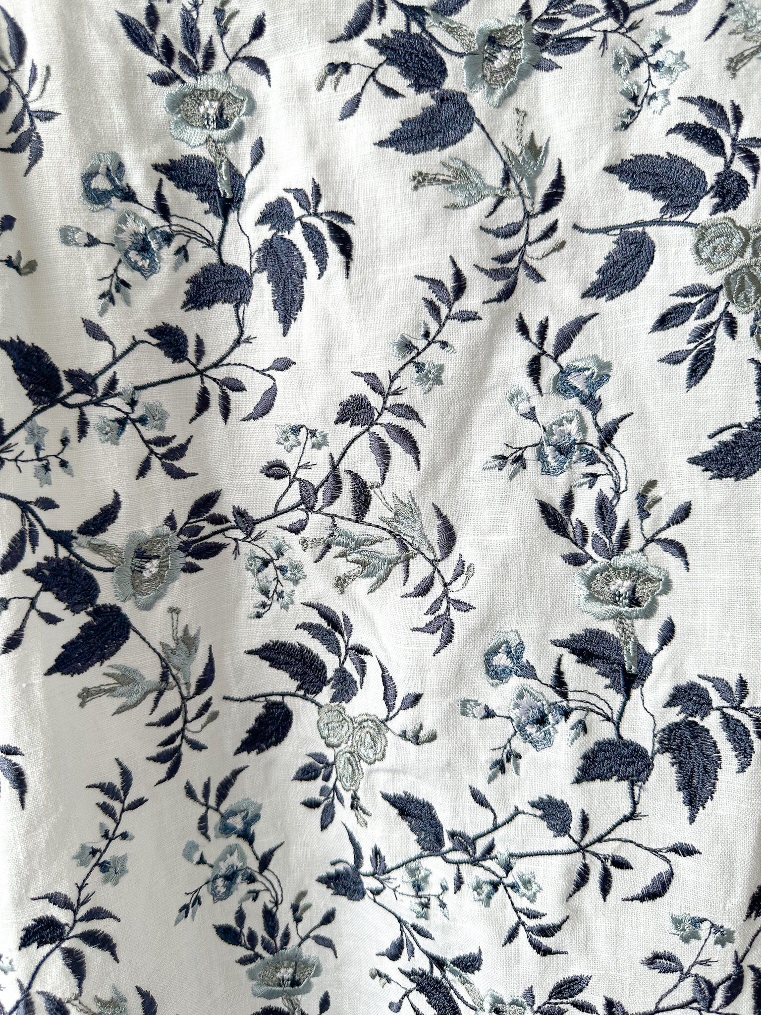 Erdem ผ้าลินินลายดอกไม้ปักสีฟ้าสีขาว strappy OTTO MIDI DRESS