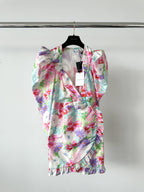 ALESSANDRA丰富花卉印花塔夫绸蝴蝶结前褶饰迷你连衣裙