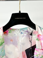 ALESSANDRA丰富花卉印花塔夫绸蝴蝶结前褶饰迷你连衣裙