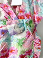 ALESSANDRA丰富花卉印花塔夫绸蝴蝶结前褶饰迷你连衣裙