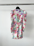 ALESSANDRA丰富花卉印花塔夫绸蝴蝶结前褶饰迷你连衣裙