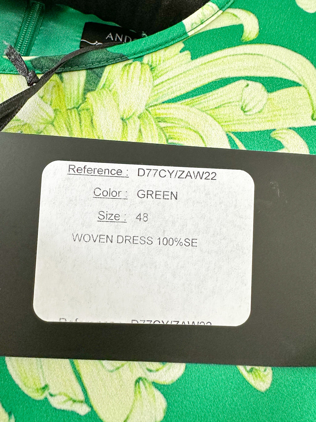 Andrew gn green floral pure silk woven balloon sleeve midi dress