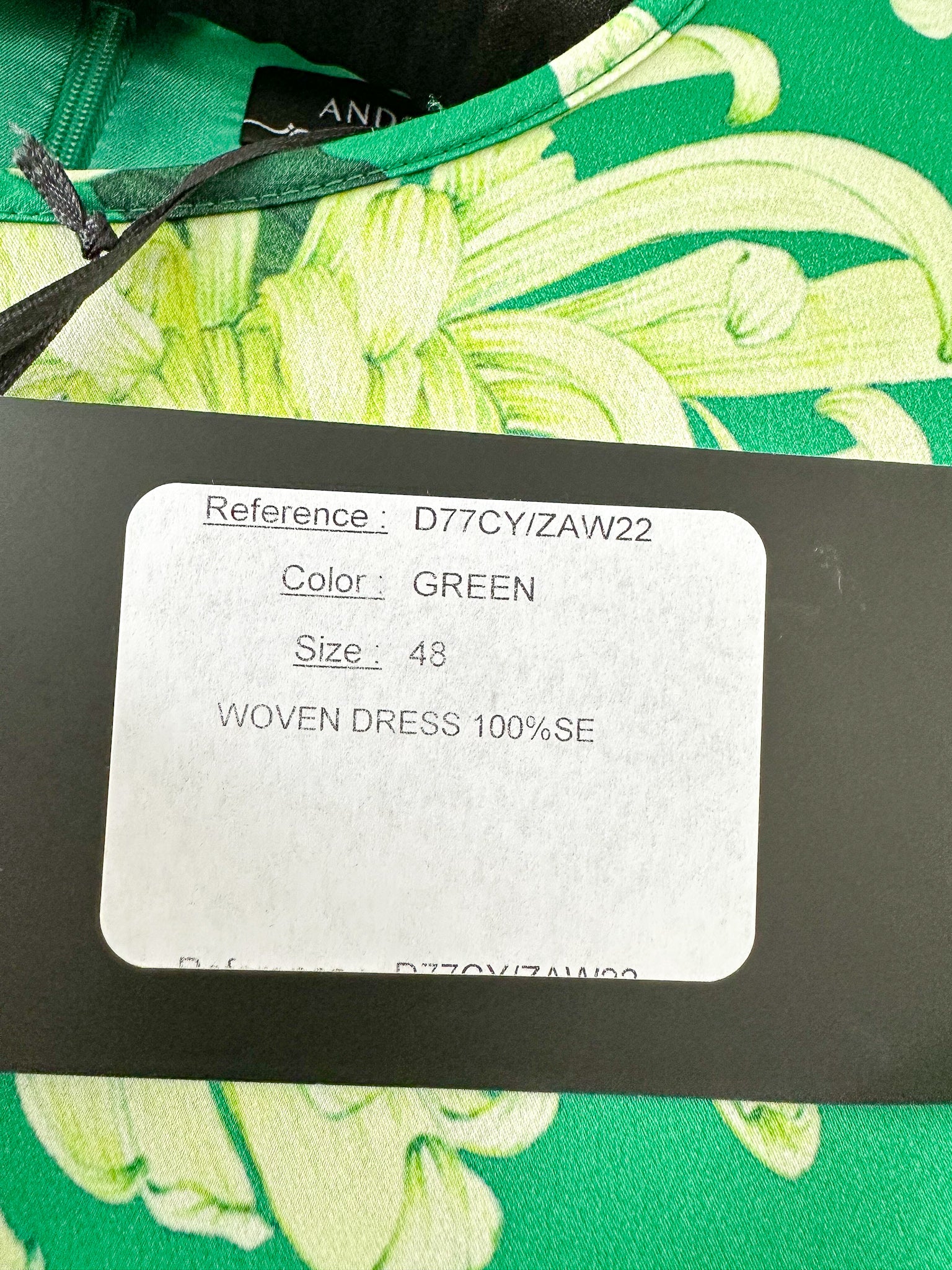 Andrew gn green floral pure silk woven balloon sleeve midi dress