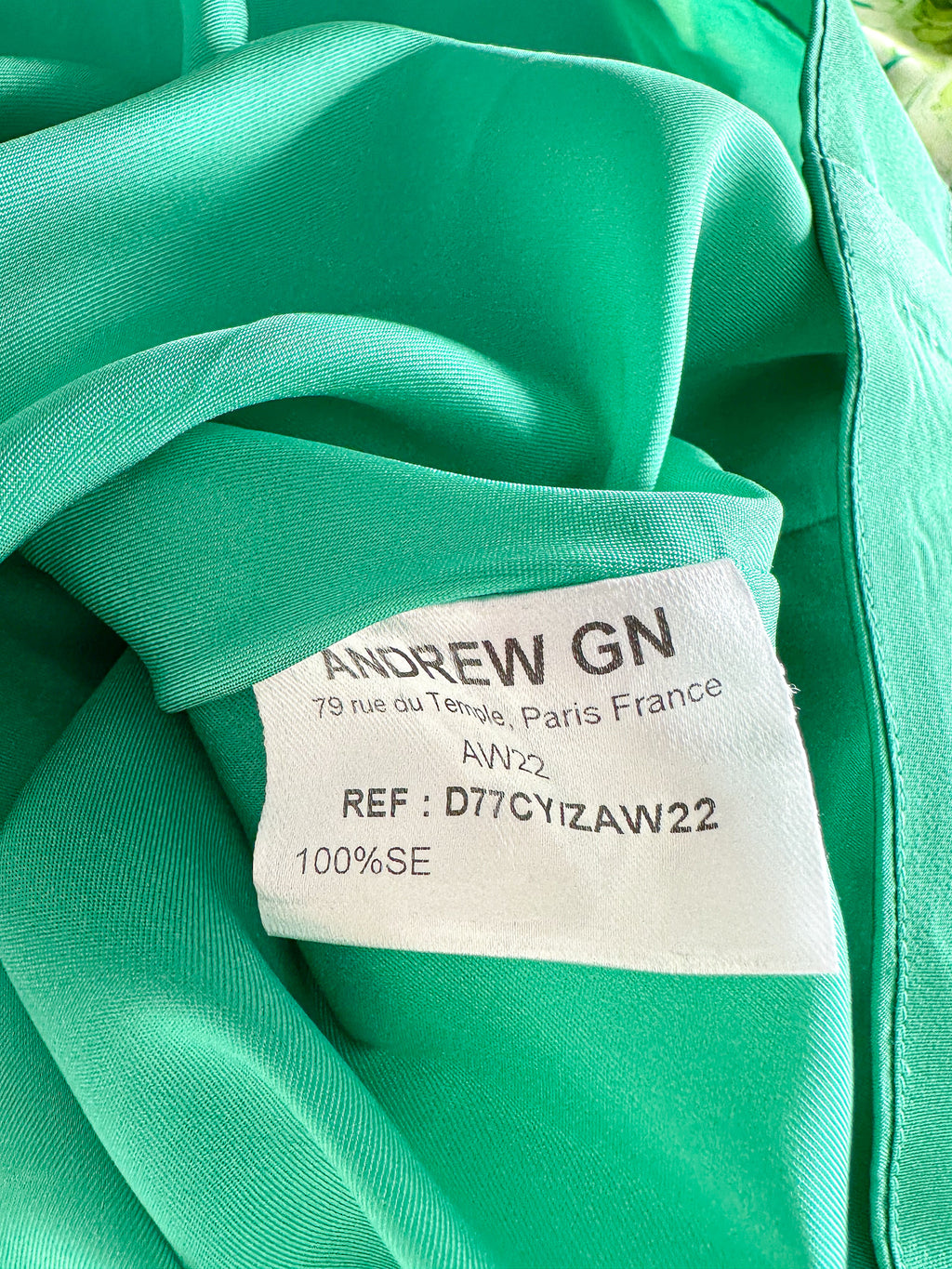 Andrew gn green floral pure silk woven balloon sleeve midi dress