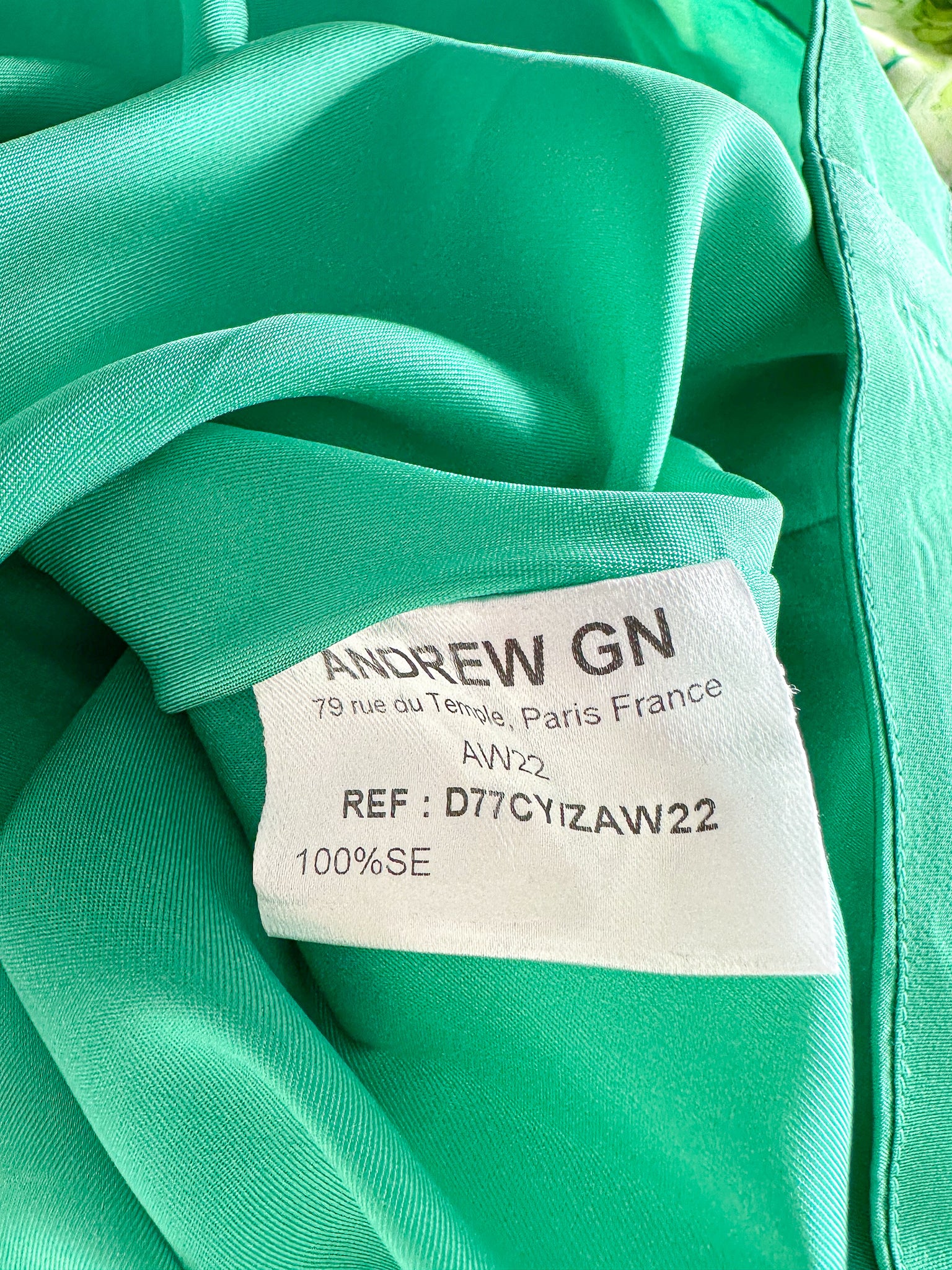 Andrew gn green floral pure silk woven balloon sleeve midi dress