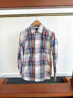 Drake's Work Shirt In Beige Blue Red Checked Cotton - House Of Huntington