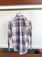 Drake's Work Shirt In Beige Blue Red Checked Cotton - House Of Huntington
