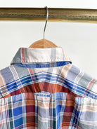 Drake's Work Shirt In Beige Blue Red Checked Cotton - House Of Huntington