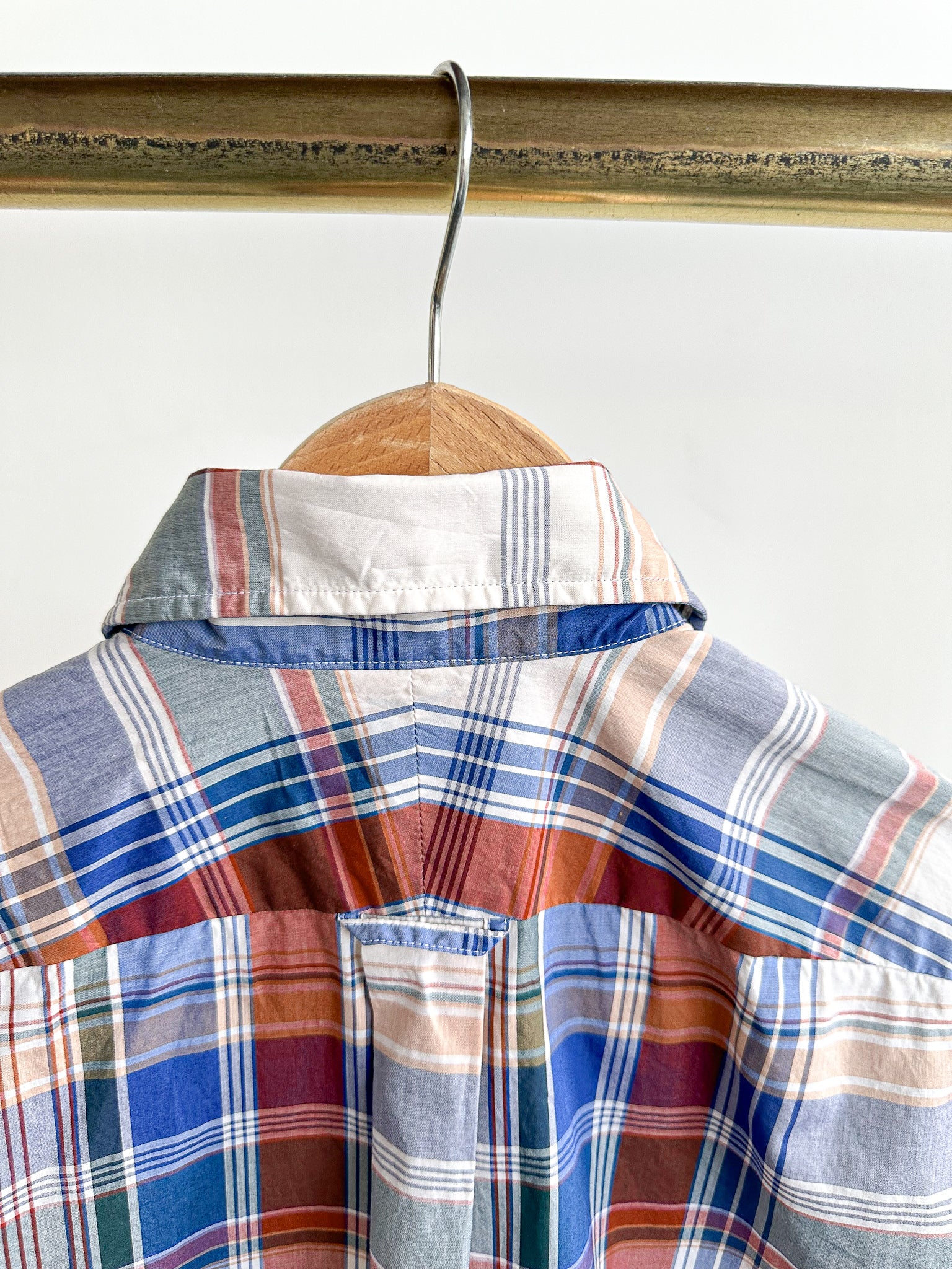 Drake's Work Shirt In Beige Blue Red Checked Cotton - House Of Huntington