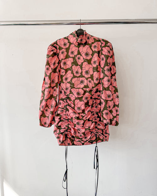 Agua by Agua Bendita Guaba Ruched Floral-Print Linen Mini Dress