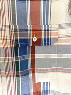 Drake's Work Shirt In Beige Blue Red Checked Cotton - House Of Huntington